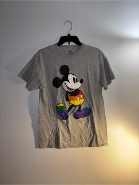 Disney Gray Mickey Mouse Tee with Rainbow Accents